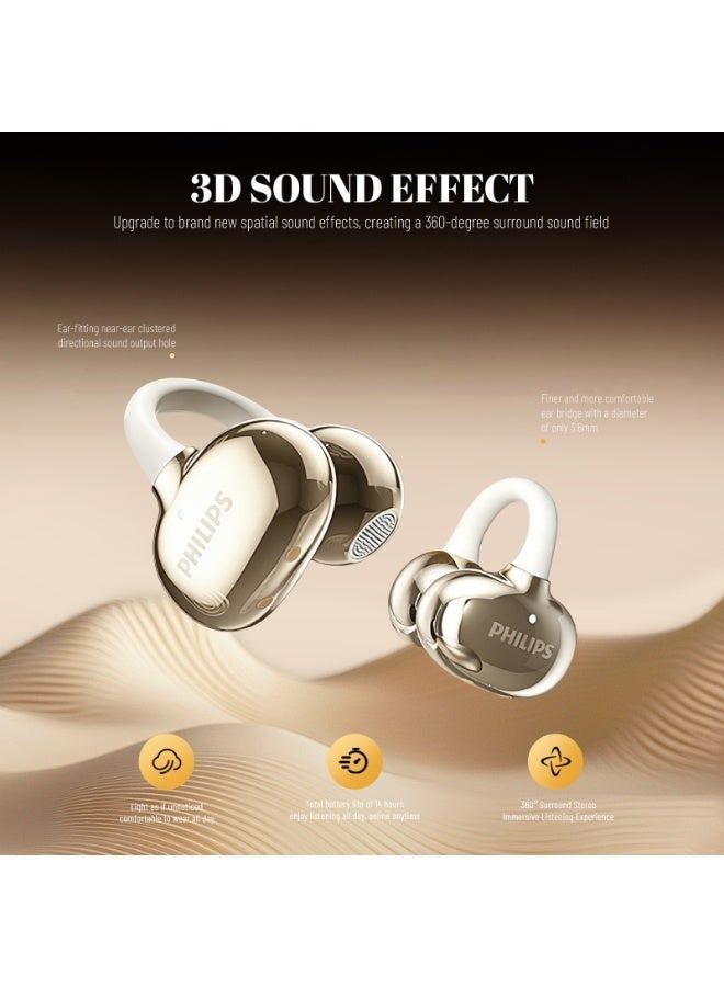 Philips TAQ1020 , Earphone,True Open Ear Headphones,True Wireless Earbuds,Long Playtime, IP54 Water and Dust Proof with  ANC,AI Call Noise Reduction,3D Surround Sound,Sterling Sound, Secure Fit and Comfort, For Sports, Work Gold - Image 4
