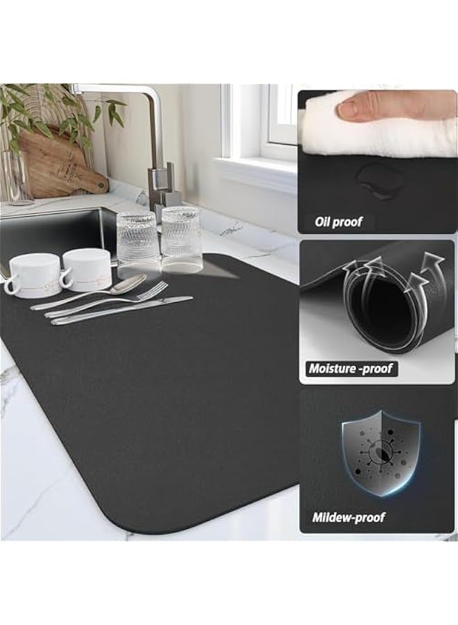 TRASSLE Dish Drying Mat for Kitchen Counter, Heat Resistant Drainer Mats with Non-slip Rubber Backed, Hide Stain Kitchen Super Absorbent Draining Mat, Easy to Clean Dish Rack Pad - Image 3