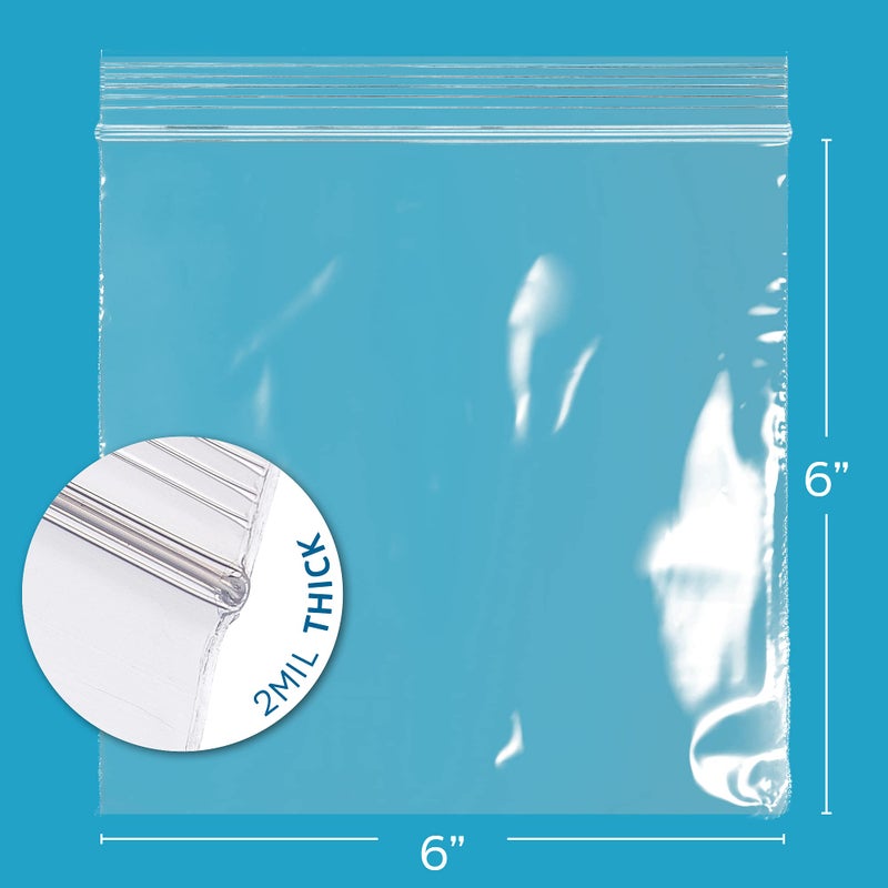 GPI POLY GPI - 6" x 6" - 100 Pack, 2 Mil thick, Clear Plastic Reclosable Zip Bags, Hang Hole For Display, Durable Poly Baggies with Resealable Zip Top Lock for Storage, Packaging & Shipping - Image 2