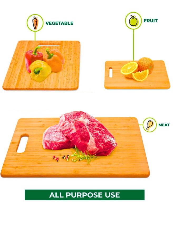 Chase Up Bamboo Cutting Boards [Set of 3, Small, Medium, Large] – Wooden Vegetable Chopping Board Set with Handles | Non-Slip Bamboo Wood Kitchen Accessories for Meat, Cheese, Fruits & Bread - Image 2