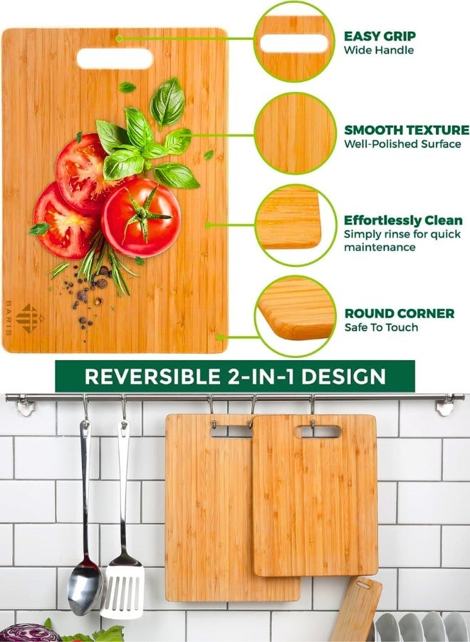 Chase Up Bamboo Cutting Boards [Set of 3, Small, Medium, Large] – Wooden Vegetable Chopping Board Set with Handles | Non-Slip Bamboo Wood Kitchen Accessories for Meat, Cheese, Fruits & Bread - Image 3