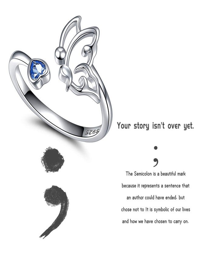 Sariel Butterfly Semicolon Ring 925 Sterling Silver Mental Health Awareness Inspired Rings Jewelry Gifts (A) - Image 4
