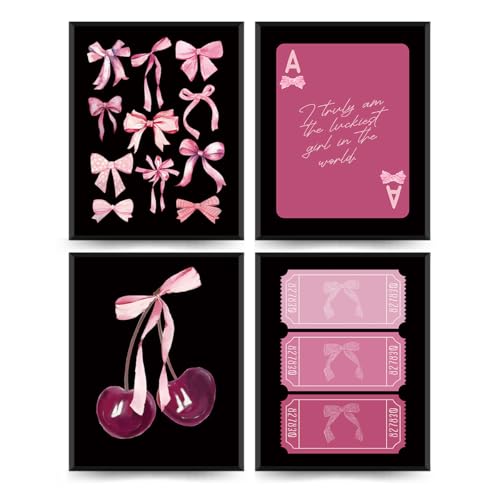 ETVISO Pink and Black Room Decor, Coquette Pink and Black Bow Wall Art Posters Set of 4, Dorm Decor for College Girls, Bow Room Bedroom Bathroom Wall Art Decor Aesthetic 8x10(Unframed) - Image 1