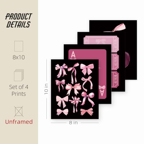 ETVISO Pink and Black Room Decor, Coquette Pink and Black Bow Wall Art Posters Set of 4, Dorm Decor for College Girls, Bow Room Bedroom Bathroom Wall Art Decor Aesthetic 8x10(Unframed) - Image 4