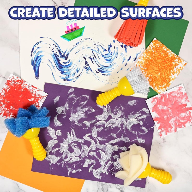 READY 2 LEARN Textured Art Tools - 4 Yellow Paint Sponges for Kids - Thick Kids Paint Brushes - Easy-Grip Paint Brushes - Art Supplies for Toddlers 1-3 - Image 5