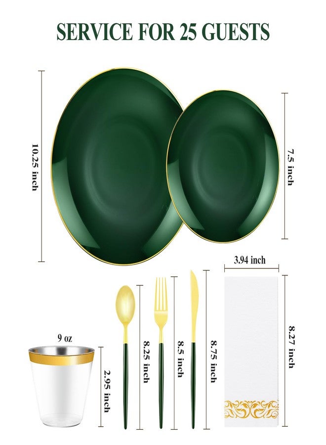 Bestluck 175PCS Green Plastic Dinnerware Set with Gold Rim, 50 Green and Gold Party Plates with 25 Plastic Cutlery, 25 Napkins and 25 Cups for Wedding, Party - Image 2