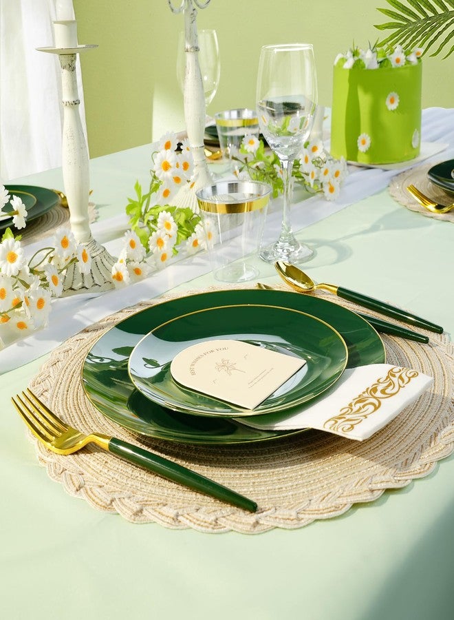 Bestluck 175PCS Green Plastic Dinnerware Set with Gold Rim, 50 Green and Gold Party Plates with 25 Plastic Cutlery, 25 Napkins and 25 Cups for Wedding, Party - Image 4