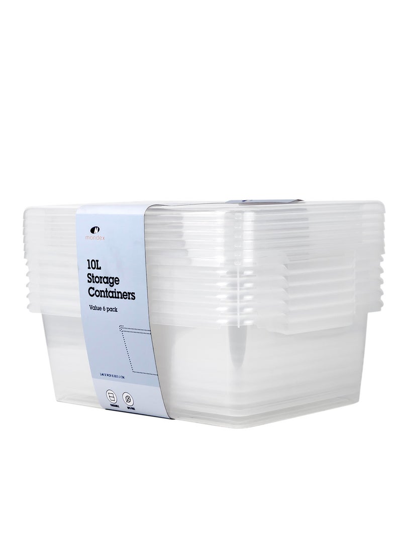 Mondex مجموعة صناديق تخزين بولي بروبيلين مكونة من 6 قطع - سعة 10 لتر لكل منها - صناديق تخزين متعددة الاستخدامات شفافة ومتينة (طول 40 × عرض 29 × ارتفاع 13.1 سم) - Image 1