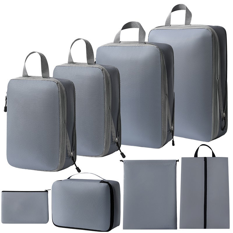 Travel Organizer Packing Cubes LuggageThree-piece set + s + shoe bag + bra bag + flat pocket + drawstring pocket (gray eight-piece set) Three-piece set + s + shoe bag + bra bag + flat pocket + drawstring pocket (gray eight-piece set)