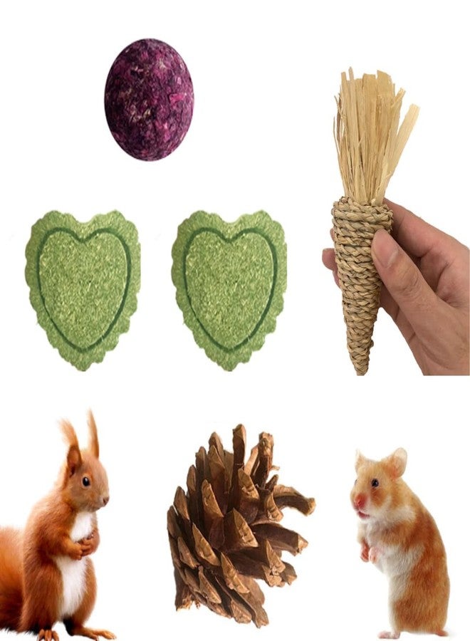 DEFKIYT Hamster Chew Toys, 11PCS Rabbit Molars Care Set Sweet Bamboo Water Grass Ball and Cake Apple Branch Treats for Chinchilla - Image 5