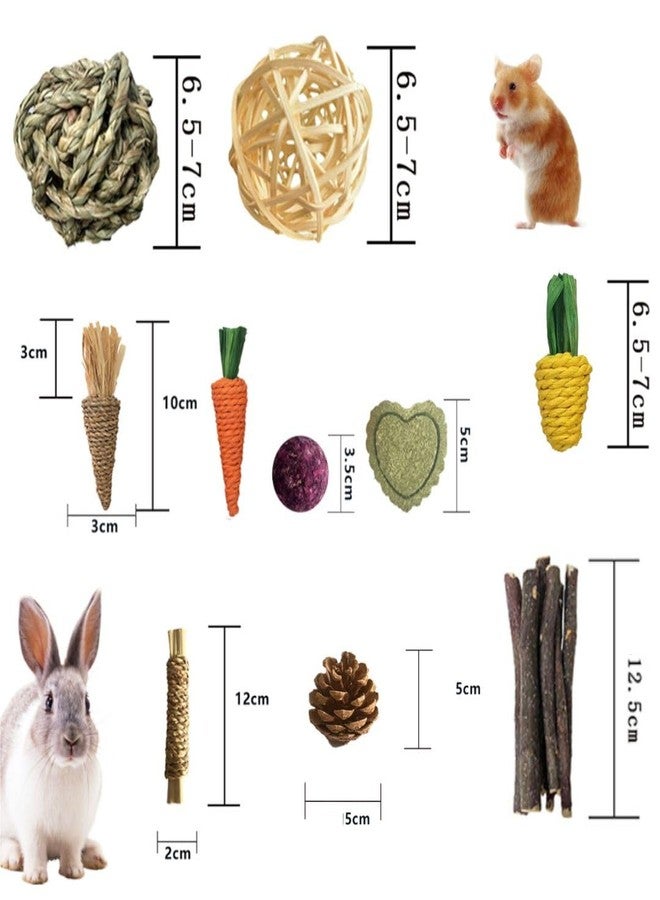 DEFKIYT Hamster Chew Toys, 11PCS Rabbit Molars Care Set Sweet Bamboo Water Grass Ball and Cake Apple Branch Treats for Chinchilla - Image 3