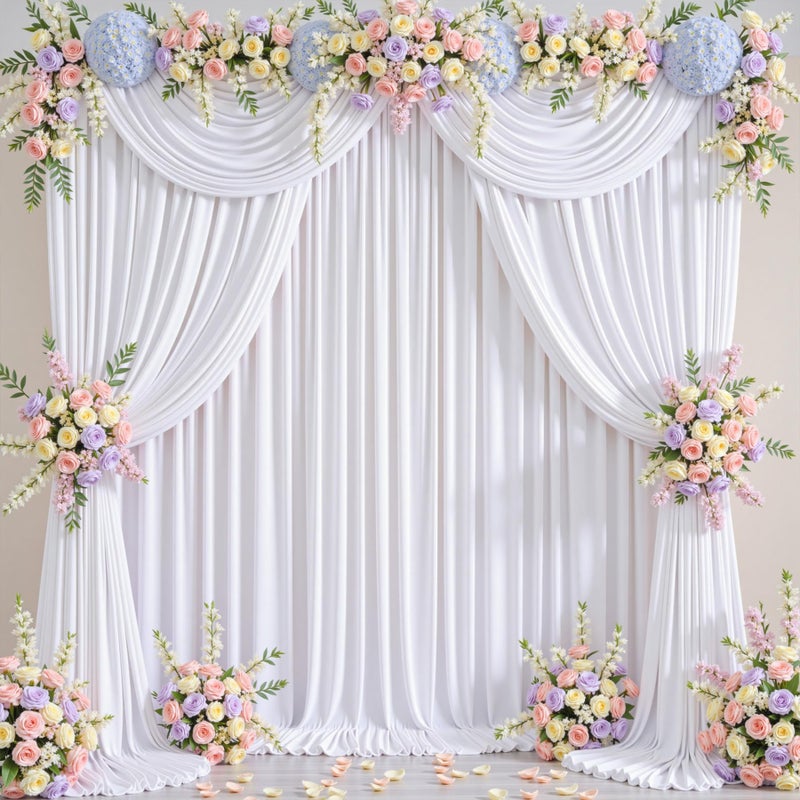 Htper 10 Panels 5x12ft White Backdrop Curtains for Wedding Parties, Wrinkle Free Polyester 12 ft Long Photo Backdrop Drapes Back Drop Cloth for Birthday Baby Shower Ceremony Photography Background - Image 3
