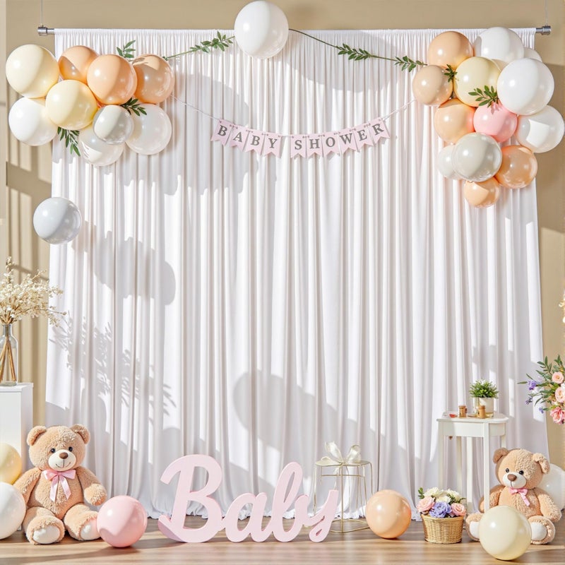 Htper 10 Panels 5x12ft White Backdrop Curtains for Wedding Parties, Wrinkle Free Polyester 12 ft Long Photo Backdrop Drapes Back Drop Cloth for Birthday Baby Shower Ceremony Photography Background - Image 5