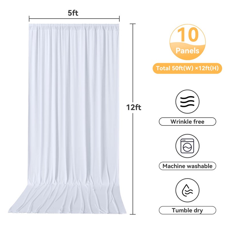 Htper 10 Panels 5x12ft White Backdrop Curtains for Wedding Parties, Wrinkle Free Polyester 12 ft Long Photo Backdrop Drapes Back Drop Cloth for Birthday Baby Shower Ceremony Photography Background - Image 4