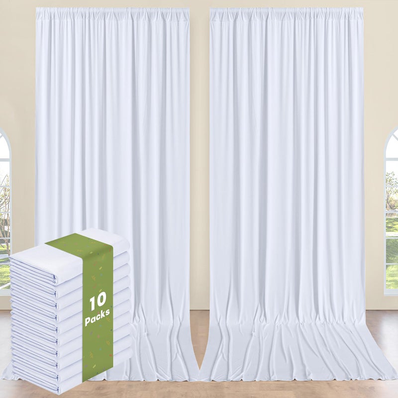 Htper 10 Panels 5x12ft White Backdrop Curtains for Wedding Parties, Wrinkle Free Polyester 12 ft Long Photo Backdrop Drapes Back Drop Cloth for Birthday Baby Shower Ceremony Photography Background - Image 1