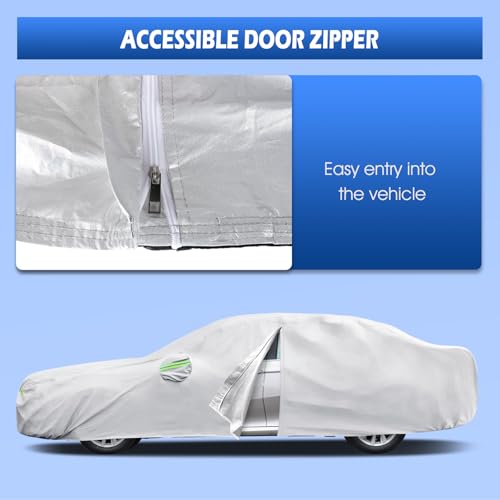 Migaven Car Cover Custom Fit for Toyota Corolla 2000-2026, Honda Civic 1991-2026, Migaven Waterproof Full Exterior Cover Sun Rain Protection with Door Zipper and Cotton Lining - Image 3