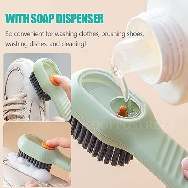 Eloxee Soap Dispensing Cleaning Brush with Handle Scrubbing Reusable Washing Shoe Brush for Shoes Clothes Cleaning (2 in 1 Brush) - Image 5