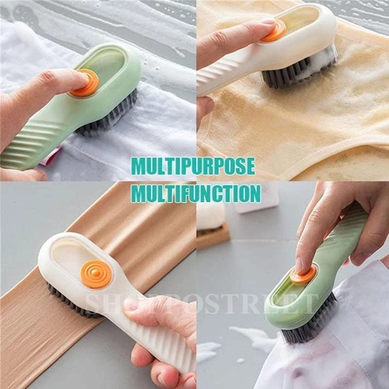 Eloxee Soap Dispensing Cleaning Brush with Handle Scrubbing Reusable Washing Shoe Brush for Shoes Clothes Cleaning (2 in 1 Brush) - Image 2