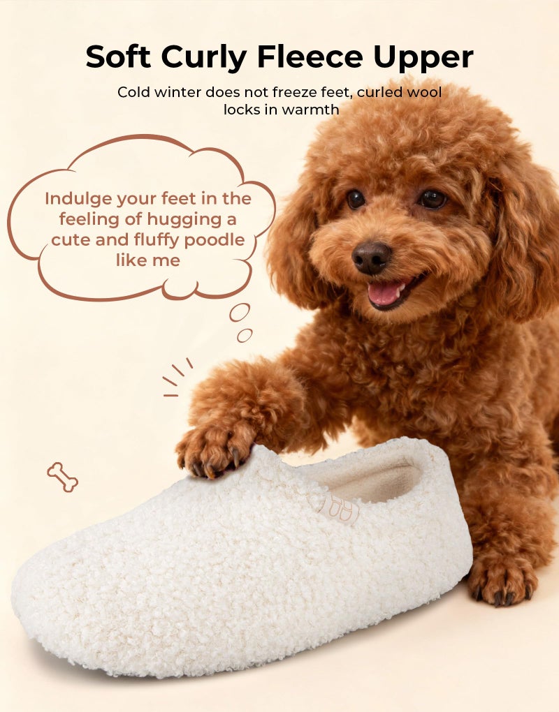 HomeTop Women's Fuzzy Curly Fur Memory Foam Loafer Slippers Bedroom House Shoes with Polar Fleece Lining (9-10, Cream White) - Image 4