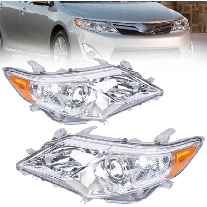 LEAVAN Headlights Assembly Fit For 2012 2013 2014 Toyota Camry LSeLeXleHybrid Pair Chrome Headlamps Replacement Included Driver And Passenger Side - Image 1