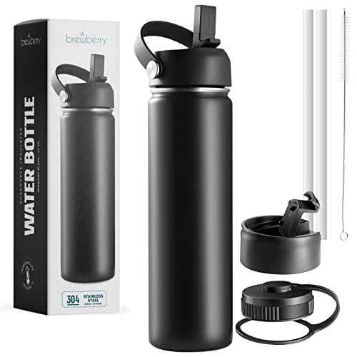Brewberry Stainless Steel Insulated Water Bottle and Travel Mug for Hot and Cold Beverages, Wide Mouth, Double Wall Insulated Hydration Sports Water Bottle for Hiking, Biking, Outdoor, 22 OZ BPA Free - Image 1