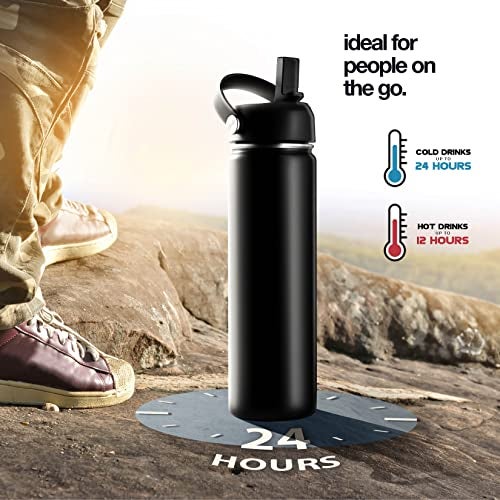 Brewberry Stainless Steel Insulated Water Bottle and Travel Mug for Hot and Cold Beverages, Wide Mouth, Double Wall Insulated Hydration Sports Water Bottle for Hiking, Biking, Outdoor, 22 OZ BPA Free - Image 4