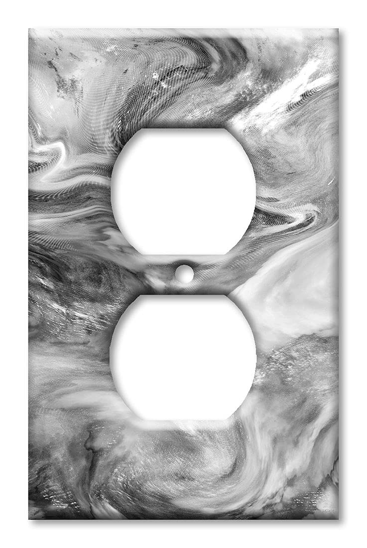 Art Plates Duplex Outlet Cover Decorative Metal Wall Plate 1 Gang Outlet Plug Cover Grey Swirl Marble Granite Print Made in USA