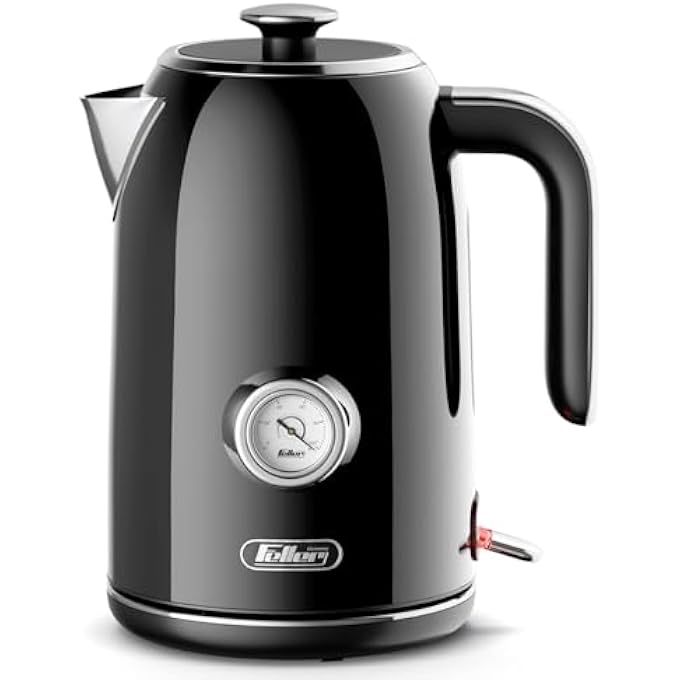 Feller Germany Retro Style 17L Kettle With Thermometer 2200 W Stainless Steel Body Strix Controller Dry Boil  Automatic SwitchOff Ek200 2Y GuaranteeUae Version Black - Image 1