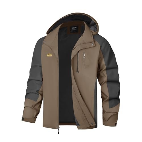 TEZO Mens Rain Jacket Waterproof with Hooded Hiking Coat Lightweight Windbreaker(CF/GY L) - Image 4