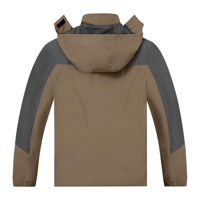 TEZO Mens Rain Jacket Waterproof with Hooded Hiking Coat Lightweight Windbreaker(CF/GY L) - Image 3