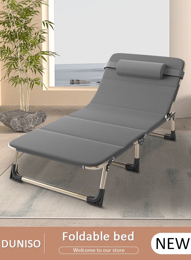 DUNISO Folding Camping Cot for Adults with Mattress Adjustable 4-Position Portable Folding Camping Bed Sleeping Cot with Pillow Lightweight Cots for Camping Home Office Nap - Image 1