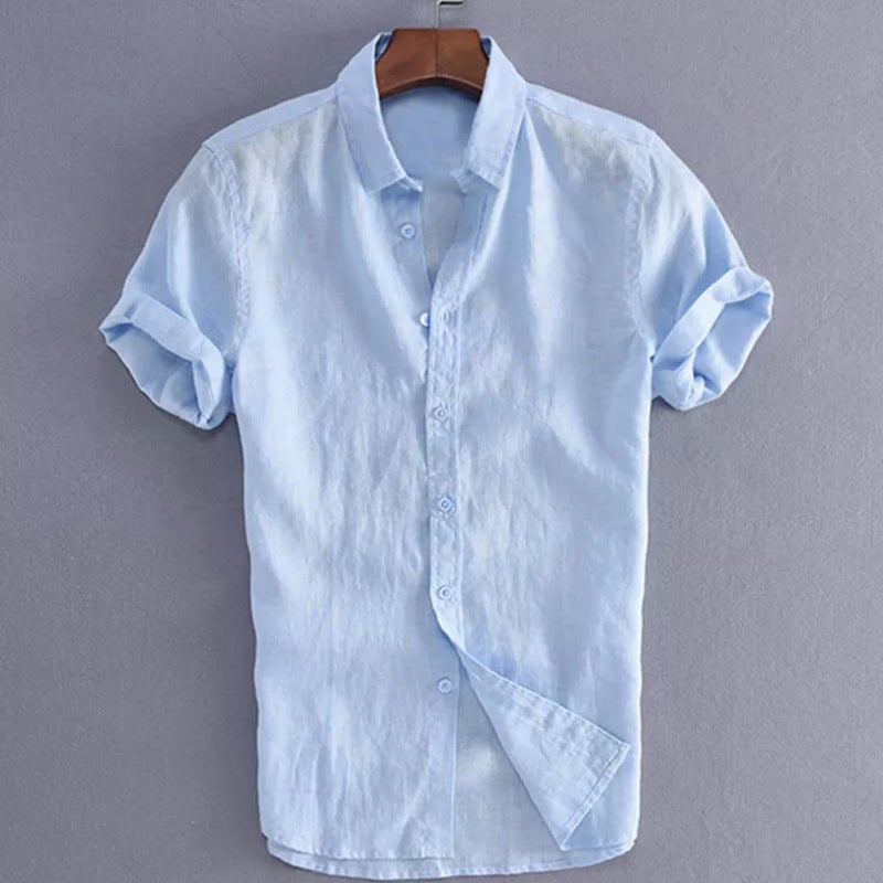 2022 Cross-border Specially Designed European and American Shirts for Men Pure Color Shirts Summer Short-sleeved Casual Mens Shirts ebay Hot Style Blue - Image 1