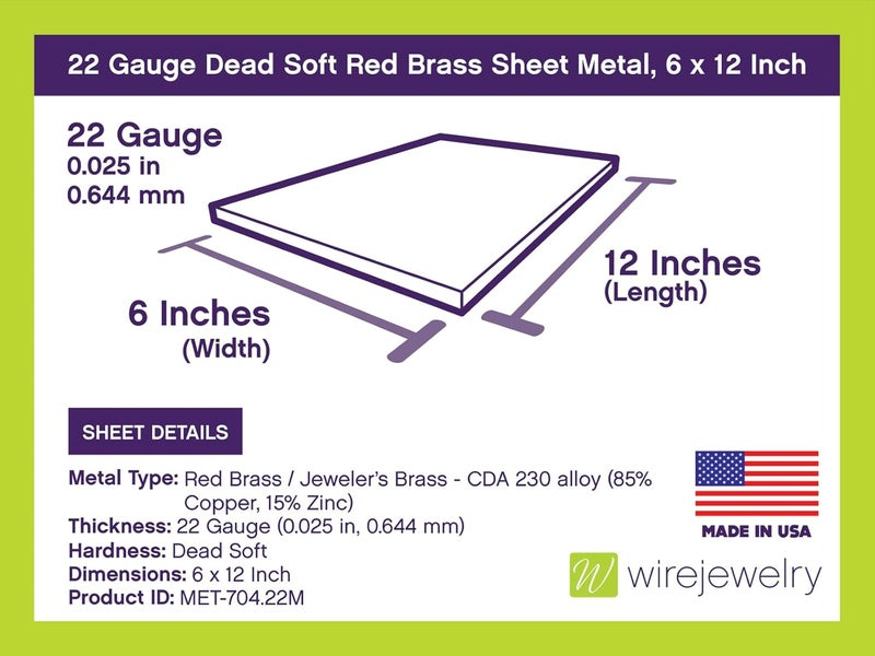 WireJewelry 22 Gauge 0025 Dead Soft Red Brass Sheet Metal 6x12 Inch - Image 3