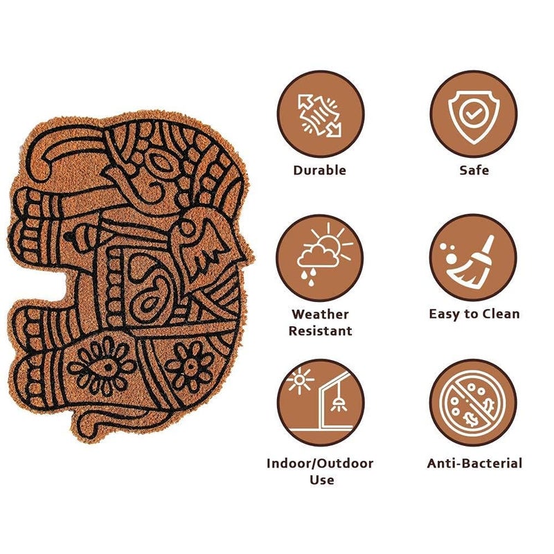 PHOENIX ENTERPRISE Natural Coir HandCrafted Elephant Shape Floor Mat with AntiSlip Back for Indoor Outdoor Patio Home and Office Weatherproof Large and Thick Entryway Decor Brown 60 x 45cm 1 - Image 3