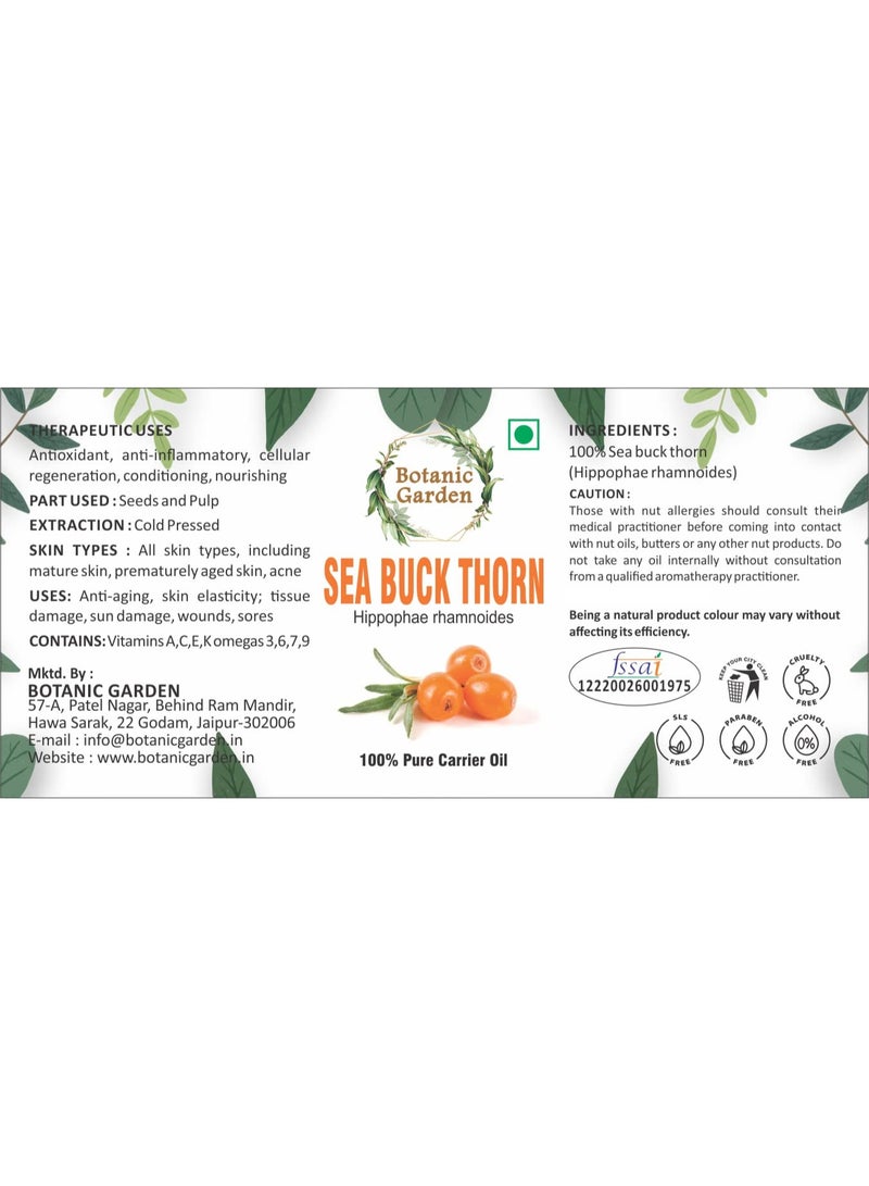 BOTANIC GARDEN Sea Buckthorn/Hippophae rhamnoides/ Cold-Pressed Oil 100% Pure, Natural & Undiluted, Calms Irritated Skin, Repairs Damaged Skin, Moisturises Dry Skin, Soothes Sunburn, Powerful Anti-Ageing Properties(100 ML) - Image 4