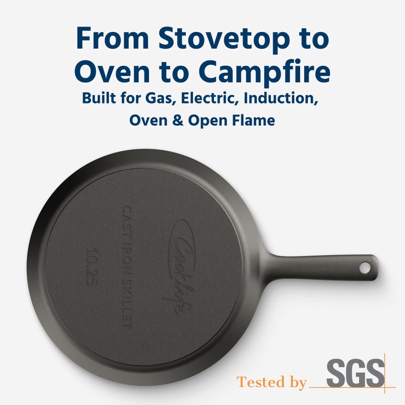 COOKLIFE 10 Inch Lightweight Pre-Seasoned Cast Iron Skillets with Handle Cover - Smooth Polished Surface, Easy to Clean Cast Iron Pan Use in the Oven, on the Stove or Grill, Over a Campfire - Image 1