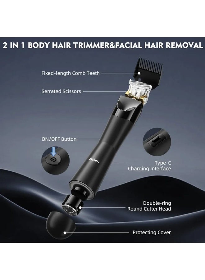 Enchen A4 2-in-1 Body Hair Trimmer & Facial Hair Removal Shaver, 8500RPM Motor, Anti-Overheating Ceramic Blade, LED Spotlight & Travel Lock, Black - Image 3