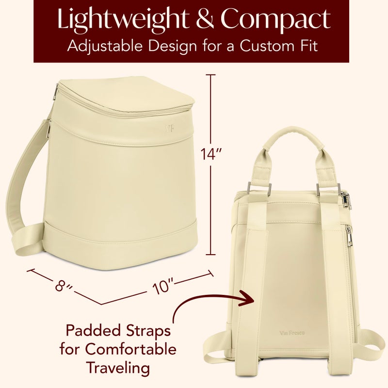 VIN FRESCO Insulated Cooler Backpack with 2 Stainless Steel Wine Tumblers â€“ Leakproof & Spillproof Stylish Vegan Leather Picnic Cooler Bag â€“ Lightweight & Portable â€“ Holds 24 Cans or 6 Wine Bottles (Beige) - Image 3