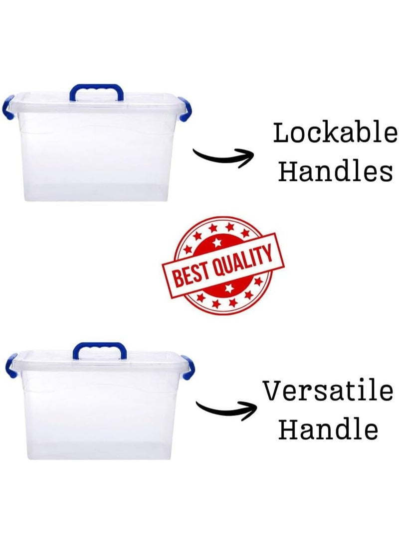 هيواري مجموعة صناديق تخزين بلاستيكية شفافة من HIWARE سعة 10 لتر، 3 قطع، بأغطية قابلة للقفل | حاويات تنظيم شفافة للملابس والألعاب والأدوات والفنون والحرف اليدوية | حل تخزين قابل للتكديس بمقابض (3 × 10 لتر) - Image 3