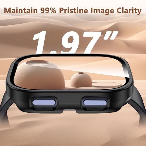 EWUONU 2 Pack Compatible with Amazfit Bip 6 Case, Tempered Glass Screen Protector with Hard PC Bumper Cover Shockproof Anti-Scratch Full Protective Cover for Men Women Watch Accessories, Black - Image 5