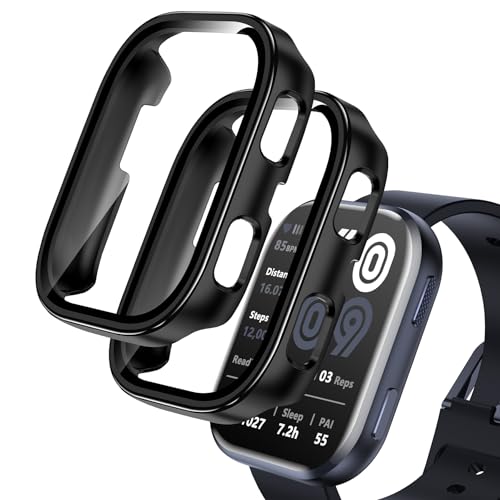 EWUONU 2 Pack Compatible with Amazfit Bip 6 Case, Tempered Glass Screen Protector with Hard PC Bumper Cover Shockproof Anti-Scratch Full Protective Cover for Men Women Watch Accessories, Black - Image 1