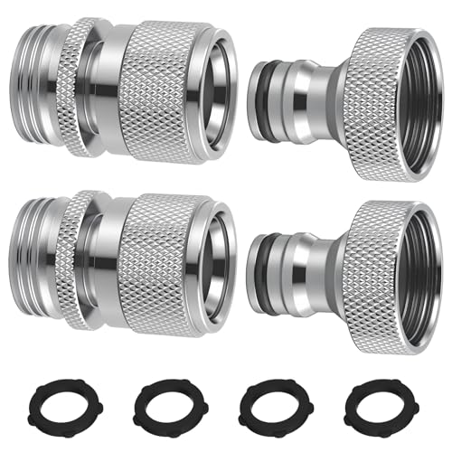 Hibbent Garden Hose Quick Connector 2 Sets Solid Brass 34 Inch GHT Thread Faucet Hose Quick Connect Fitting Female and Male Adapter - Image 1