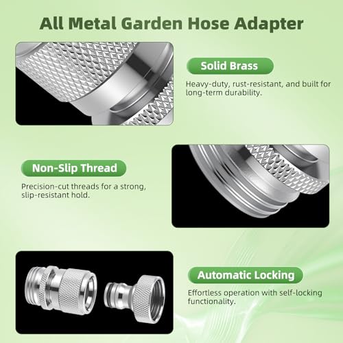 Hibbent Garden Hose Quick Connector 2 Sets Solid Brass 34 Inch GHT Thread Faucet Hose Quick Connect Fitting Female and Male Adapter - Image 3
