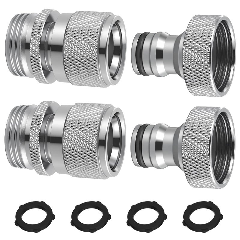 Hibbent Garden Hose Quick Connector 2 Sets Solid Brass 34 Inch GHT Thread Faucet Hose Quick Connect Fitting Female and Male Adapter - Image 2