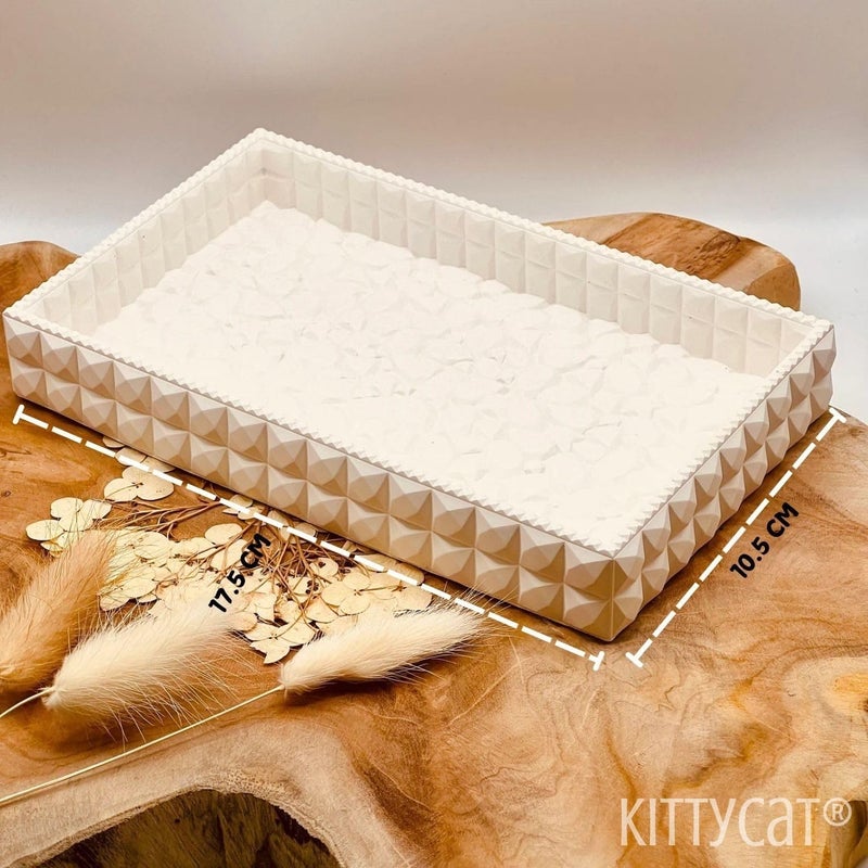 Kitty Cat® Handmade Concrete Trinket Tray | Off-White Jewelry & Makeup Organizer | Elegant Home Decor & Candle Holder | Multifunctional Storage Tray for Desk & Bedroom (Rectangle) - Image 4