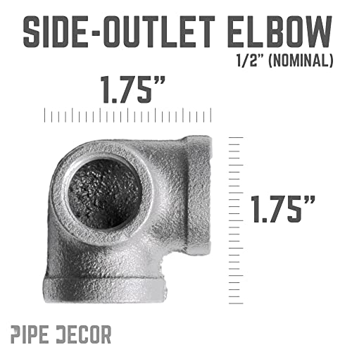 PIPE DECOR 1/2" Side Outlet Elbow Fitting, PIPE DECOR Black Malleable Iron Fittings Fit Standard 1/2 Inch Pipes, Nipples and Fittings, Regular Plumbing Applications and Vintage DIY Furniture, 8 Pack - Image 3