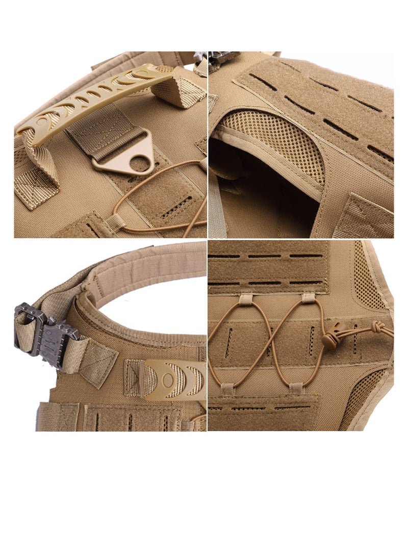 Excefore - Pet Tactical Dog Harness with All 4X Metal Buckles, Adjustable, No-Pull Service Dog Vest with Hook and Loop Panel, Molle Pouch for Small Medium Large Dogs, Brown Medium - Image 1