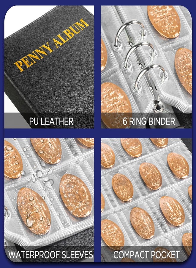 CollectHall Pressed Penny Holder, Pressed Penny Book Hold 190 Coins, Penny Collection Album with Sleeves, Black - Image 5