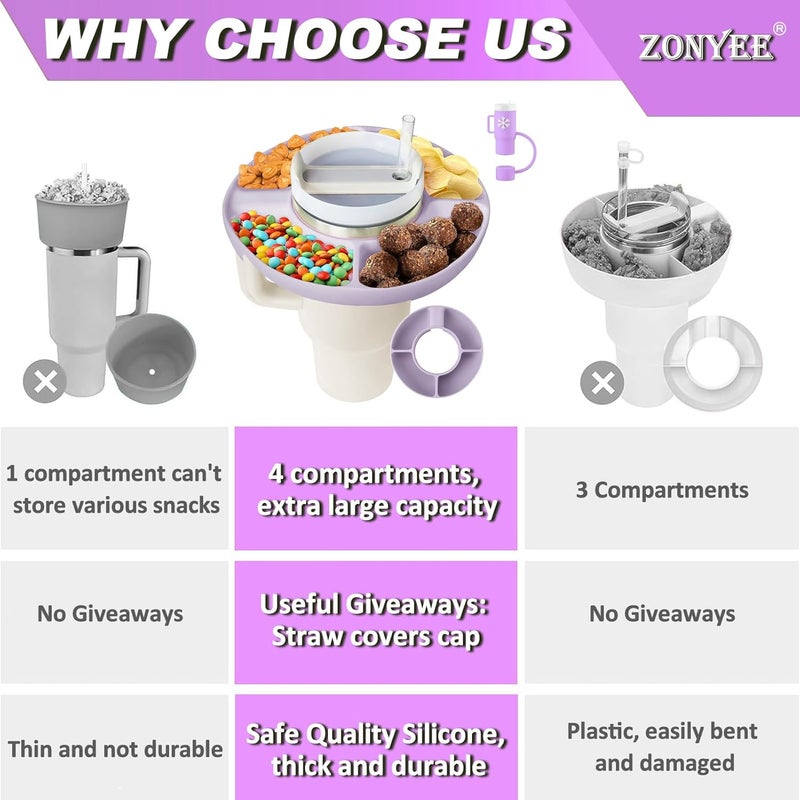 Zonyee Snack Bowl for Stanley 30oz Tumbler with Handle Silicone Reusable Snack Tray Snack Ring for Stanley Cup Accessories Suitable for Car Cup Holder Cinema or Outdoor Orchid - Image 2