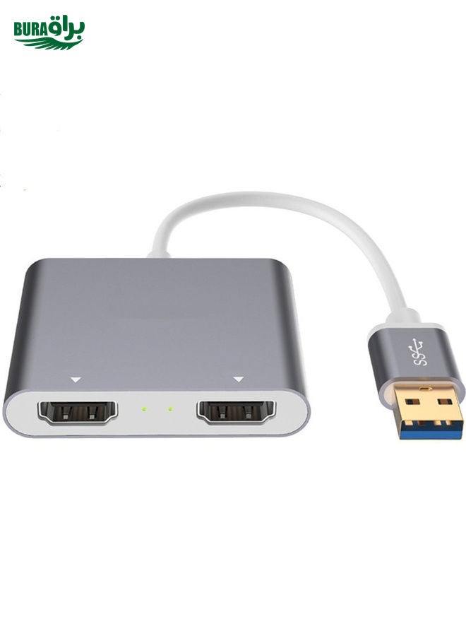 BURAQ USB 3.0 To Dual HDMI High Definition Converter 4K USB Same Screen Extender(Grey) - Image 1